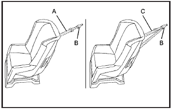 A top tether (A, C) anchors the top of the child restraint