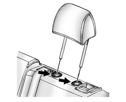 2. Press both buttons on the head restraint posts at the same time, and pull up on the head restraint.