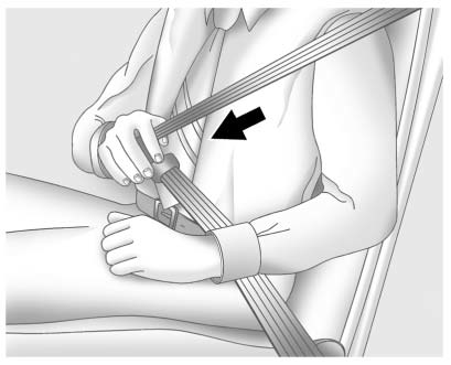 2. Pick up the latch plate and pull the belt across you. Do not let it get twisted.