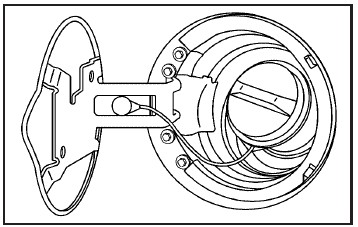 The tethered fuel cap is located behind a hinged