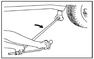 6. Raise the vehicle by turning the jack handle