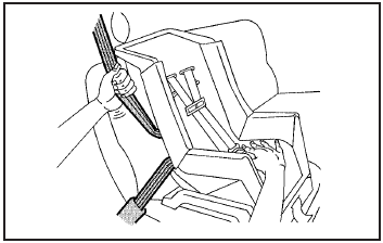 6. To tighten the belt, push down on the child restraint,