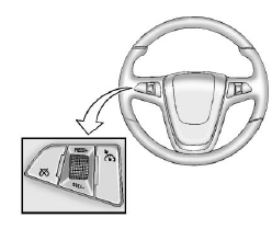 The cruise control buttons are located on the steering wheel.