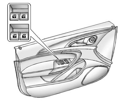 The power window switches located on the driver door control all four windows. The passenger doors have a window switch that controls that window. Push the switch down to open the window. Pull the front of the switch up to close it.