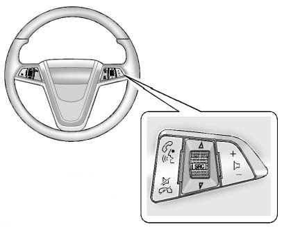 For vehicles with audio steering wheel controls, some audio controls can be adjusted at the steering wheel.