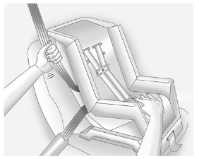5. To tighten the belt, push down on the child restraint, pull the shoulder portion