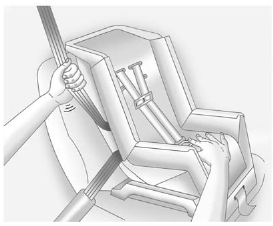 6. To tighten the belt, push down on the child restraint, pull the shoulder portion