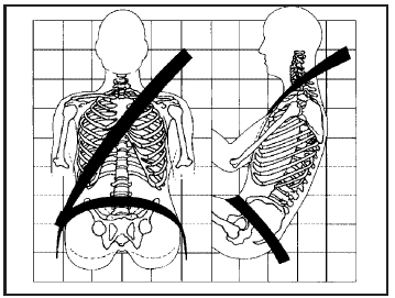 The lap part of the belt should be worn low and